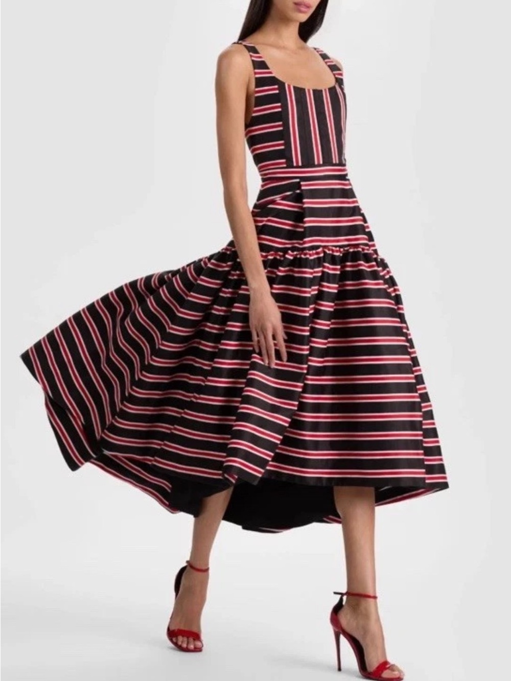 ALICE & OLIVIA DIANA TEAKWOOD STRIPE STRUCTURED MIDI DRESS NWT $660 Sz 4 - Picture 2 of 15